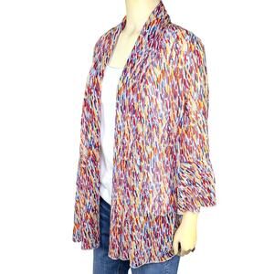 Multiples Y2K Open Front Mesh Cardigan Womens L Semi Sheer Colorful Artsy Boho